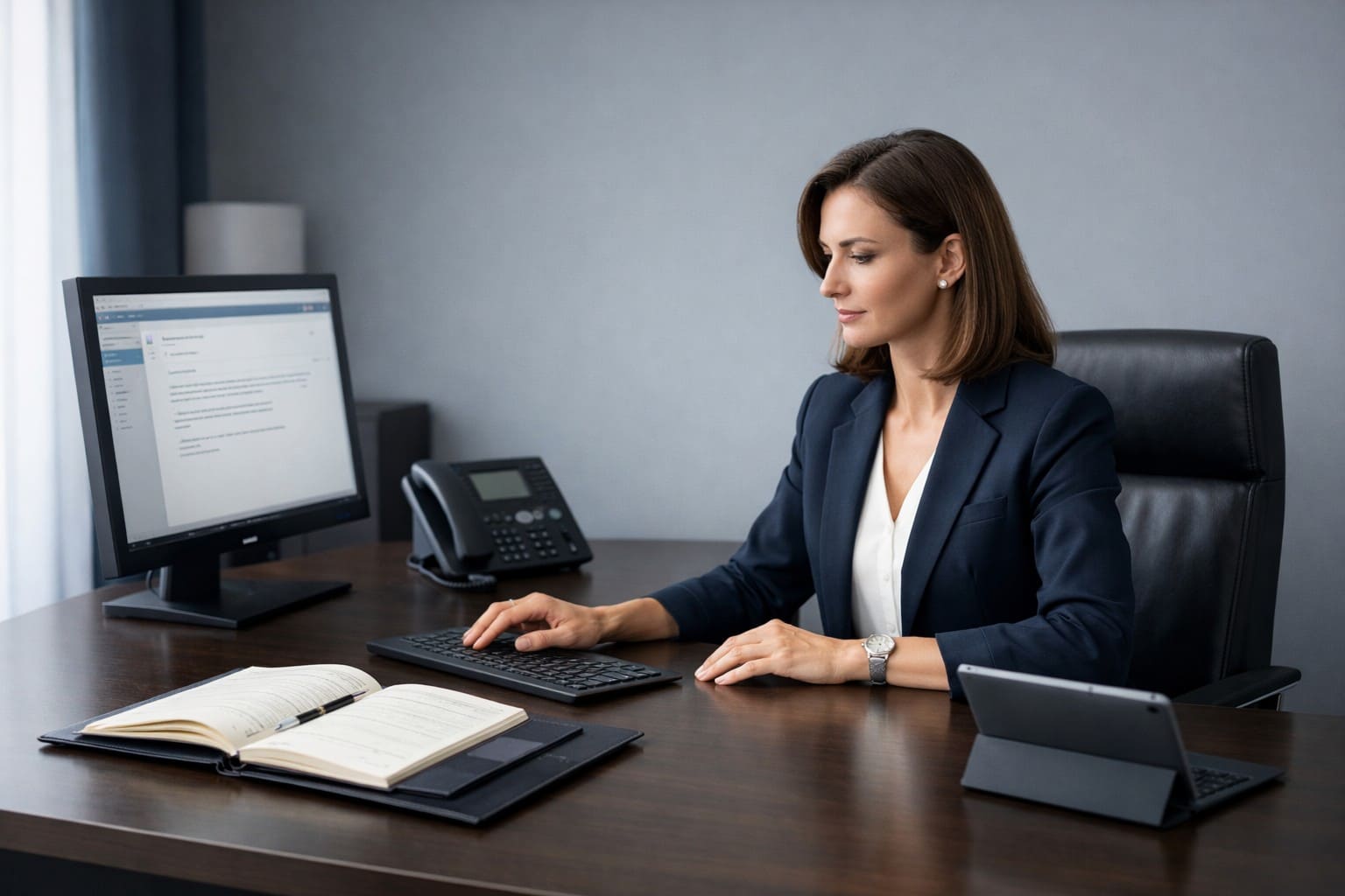 Female executive developing her executive and strategic management skills within a company