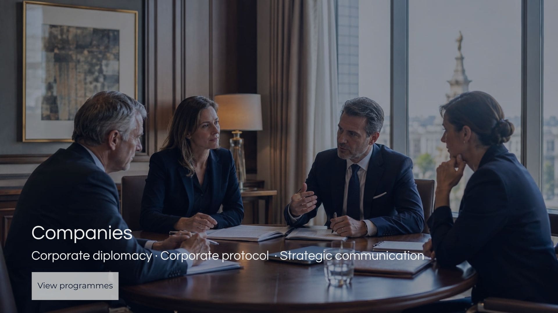 Strategic meeting in a corporate setting on corporate diplomacy, protocol and business communication