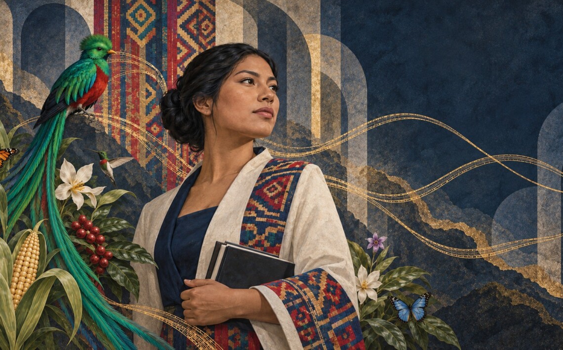 Ilustración mural contemporánea sobre Guatemala, cultura viva y soft power para la cooperación en América Latina.